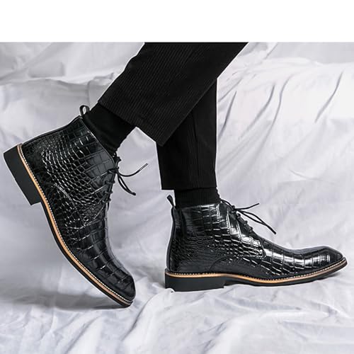 Men's Lace Up Oxford Dress Boots PU Leather Crocodile Pattern Chukka Ankle Boots4