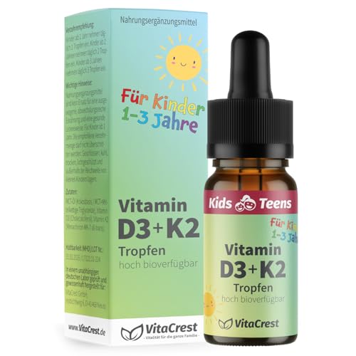Vitamin D3 K2 Tropfen für Kleinkinder ab 1 Jahr – DEUTSCHES PRODUKT – Frei von Zusätzen & 100% Vegetarisch – Vitamin D für Kinder Vitamine