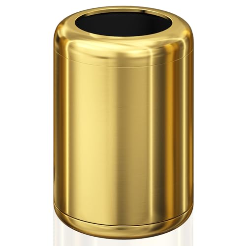 Image of 2.6Gallon /10L Bathroom Brass Trash Can, Bronze Brushed Gold Garbage Can, Stainless Steel Waste Basket, for Bedroom Hotel Powder Room Rv Home Toilet Office (135 Gold)