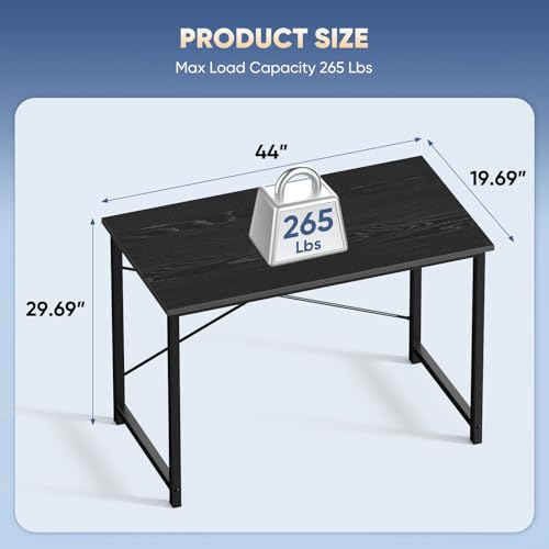 Image of DUMOS 44 in Computer Desk for Home Office, Modern Study Work Table Simple Style for Bedroom, Writing Desks with X-Shaped Reinforcement, Black