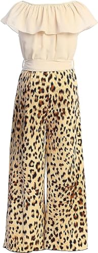 Image of iGirlDress Girls Wide Leg Off Shoulder Elegant High Waist Rompers Palazzo Pants Trousers Jumpsuits USA 4-14