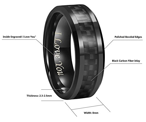 6mm 8mm 10mm Black Carbon Fiber Black Tungsten Carbide Wedding Band Ring Engraved I Love You Men Women Size 4 To 163