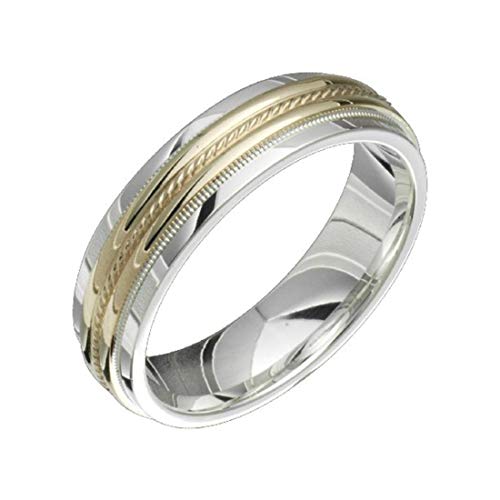 Two-tone sterling silver & 10K yellow gold 6 millimeters wide wedding band