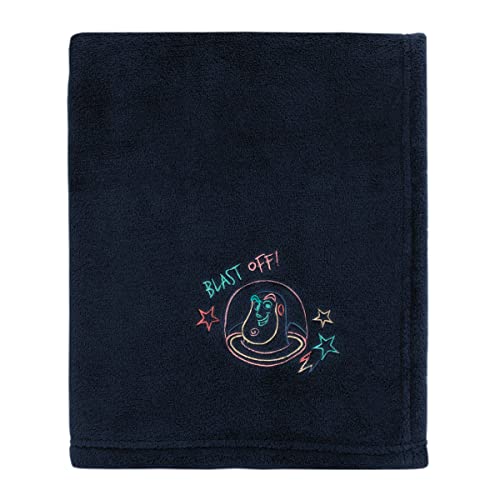 Image of NoJo Disney Toy Story Color Crazy Blue, Green and Orange Blast Off Buzz Lightyear Super Soft Appliqued Baby Blanket