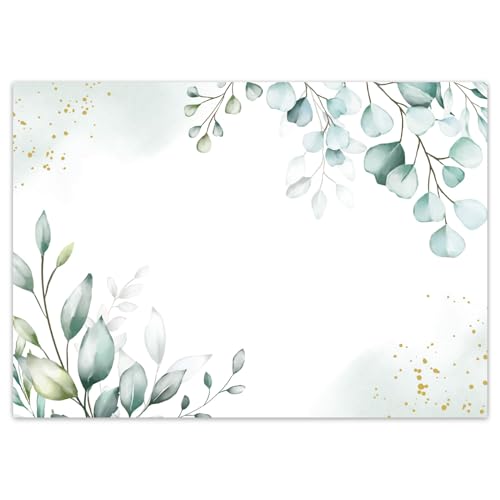 younikat 100 Tischunterlagen mit Eukalyptus Aquarell Motiv I DIN A3 eckig I Platz-Set aus Papier I modernes Design I Einweg Tischset I Grün I Gastronomie und Haushalt I dv1437