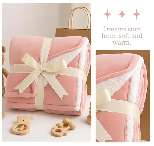 Image of VAS COLLECTIONS Baby Blanket Gift Set | 2-Layer Flannel & Sherpa Wrapping Sheet | Ultra Soft & Cozy | Newborn Boys & Girls | All-Season AC Blanket (130x105 cm, 800 g) (Gift Pink, Baby (800g))