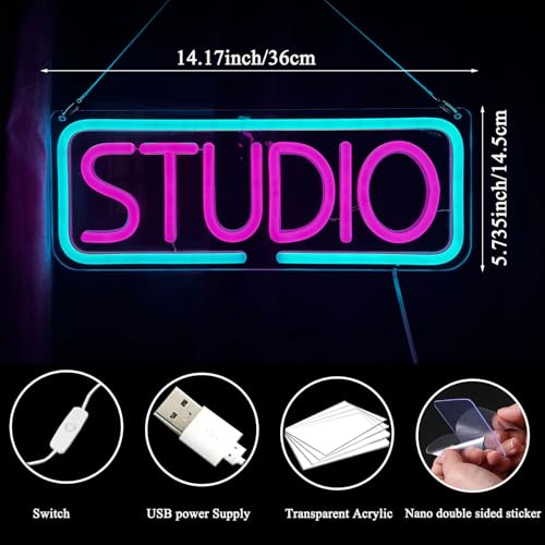 Image of Studio Neon Sign, Music LED Neon Letters Neon Sign, Bar Sign Light Up Beer Bar, Music Studio, Bedroom Wall Decoration, Party, Club Garage Home Party Wall Art Decoration (studio)