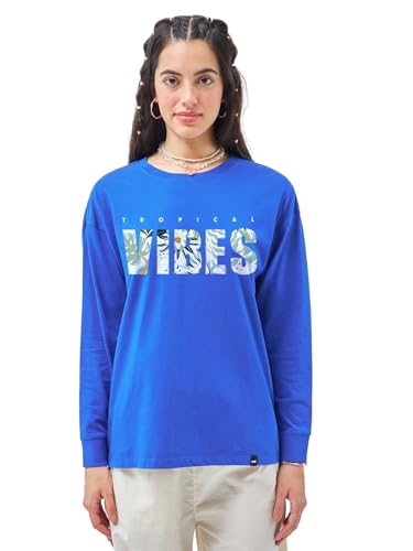 Image of Bewakoof Women's 100% Cotton Graphic Print Oversized Fit Round Neck T-Shirt