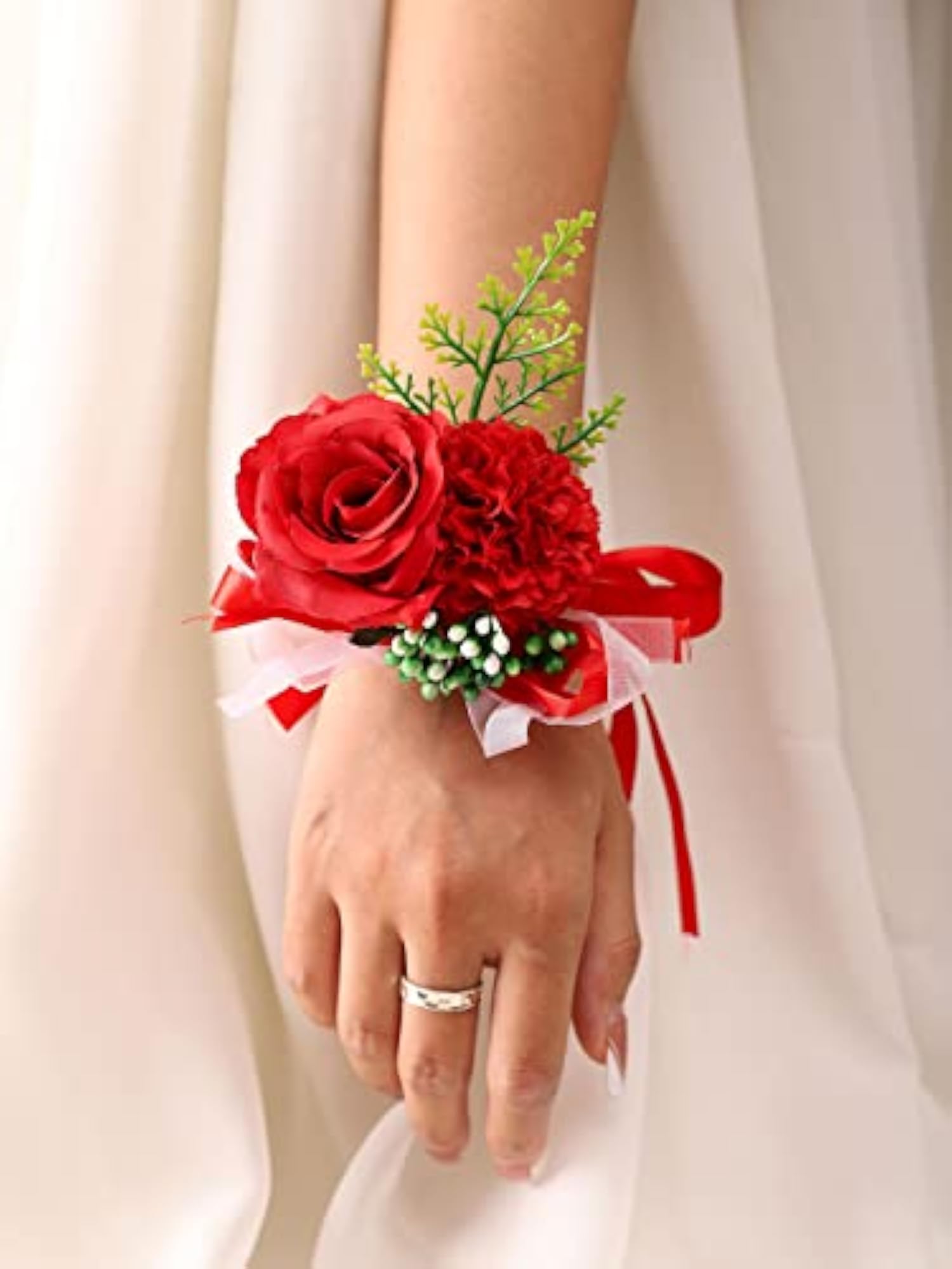Wedding Bride Rose Wrist Corsage Red Floral Decor