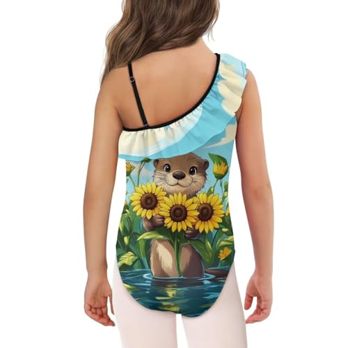 Image of Xpyiqun Swimsuits for Girls 3-14 1-Shoulder Ruffle Bathing Suit One Piece Adjustable Halter Swimming Wear