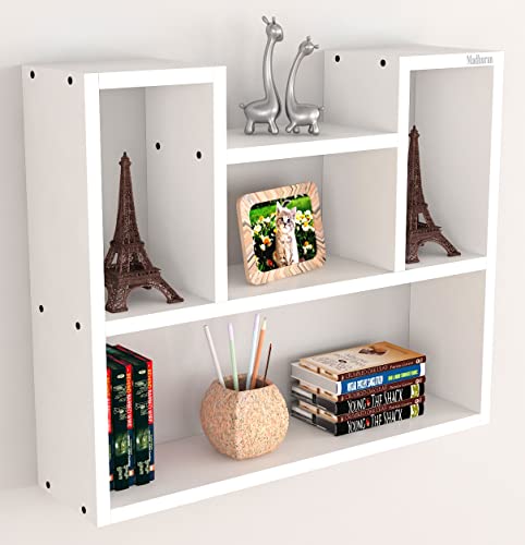 Image of Madhuran Riya Enginereed Wood Wall Mounted Books Display Shelf Racks Stand (Matte, White) Home Decor Multipurpose Organizer Kitchen Storage