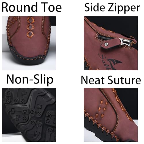 Mens Leather Mid-Top Chukka Ankle Boots with Side Zipper Casual Comfortable Round Toe Flats Non-Slip Loafers for Walking Outdoor Hiking4