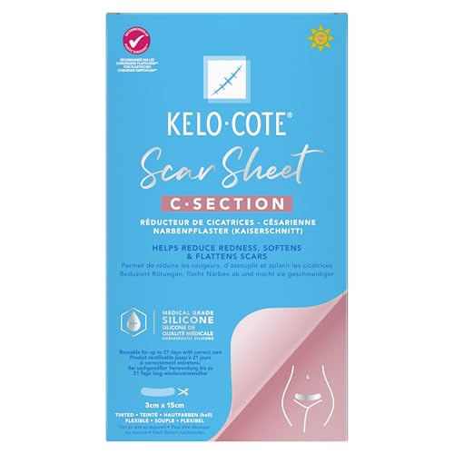 KELO-COTE C-Section Scar Sheets – Medical Grade Silicone - Soften & Flattens Raised Scars, Reduces Redness & Itching, Reusable Up to 21 Days - 3cm x 15cm