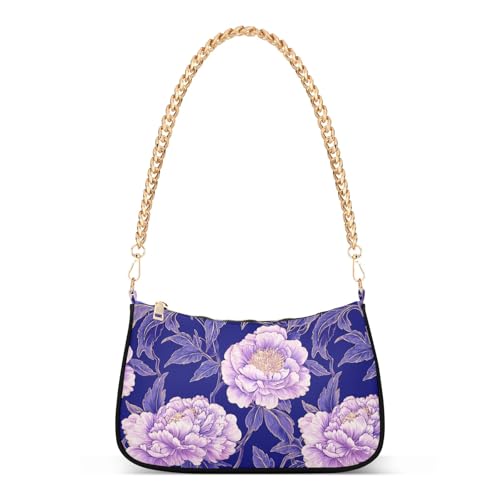 Clutch Shoulder Bags Tote Evening Purse Handbags for Women Purple Peony Hobo Bags with Zipper Closure