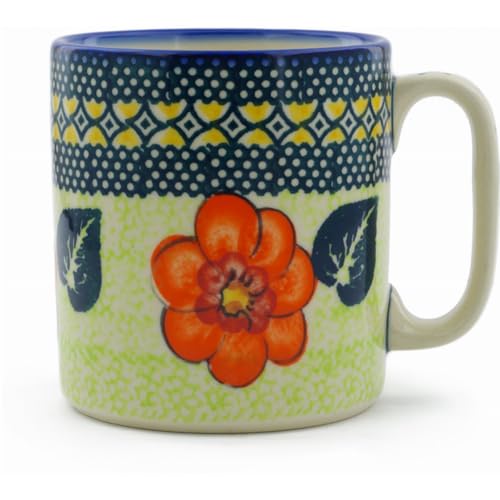 Polmedia Polish Pottery Mug 13 oz UNIKAT - Summer Poppies Pattern Handmade in Boleslawiec Poland by Ceramika Bona + Certificate of Authenticity