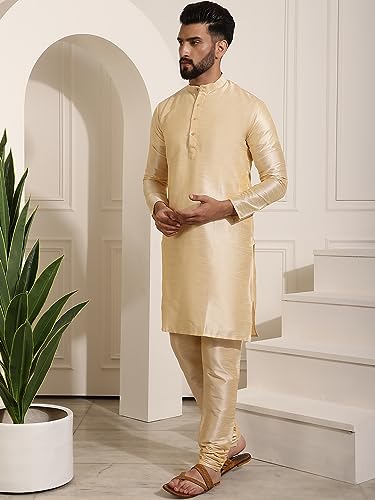 Image of SOJANYA (Since 1958 Men's Silk Blend Kurta Pyjama & Self Design Nehru Jacket Combo