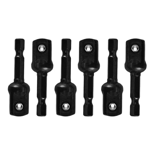 AUXBC 6PCS 1/2” Impact Socket Adapter Set, 1/4” to 1/2” Drive Adapter Kit for Impact Driver, Black Drill Socket Adapters for Automotive DIY, Extension Socket Driver Bits (1/2” Square Tip)