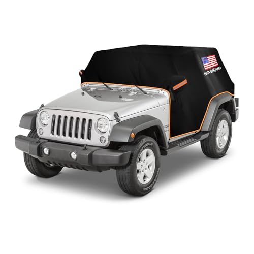 Image of Wrangler Cab Cover for 2007-2026 Jeep Wrangler JK JL 2 Door, NEVERLAND Half Car Cover Waterproof Oxford with Reflective Strip, Sun Snowproof Cab Car Cover Black
