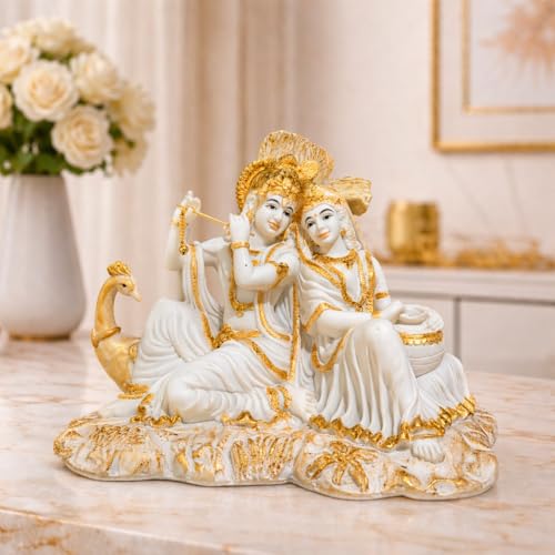 Image of ARMONIA Radha Krishna Murti 8.6 Inch | Premium Marble Dust Radha Krishna Idol with Peacock for Mandir, Home Decor & Office Desk | Radhakrishna Statue Spiritual Gift for Diwali, Wedding & Housewarming