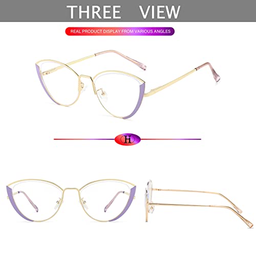 Image of HJSTES Blue Light Blocking Glasses Women Trendy Cat Eye Metal Frame Computer Reading Eyewear(Purple Frame)