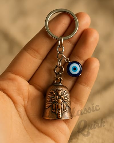 Image of Evil Eye Hooked Guardian Bell Keychain - Protective Lucky Charm Bell with Clip Hook for Bike, Car, Key & Bag | Spiritual Good Luck Talisman Gift