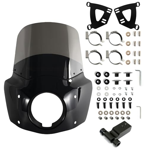 Image of FATECIM Motorcycle 5.75 inch Headlight Fairing with 13 inch Smoke Windshield Windscreen & 48-58mm Mounting Kit Headlight Extension Block For Harley 2018 2019 2020 2021 2022 Softail FXBB Street Bob