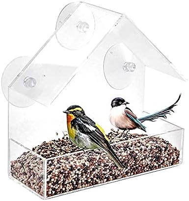 WZQZ Alimentador de Aves de Ventana con 3 Tazas de succión súper Fuertes, alimentadores de Aves Colgantes, Kit de pájaros, alimentador de Aves para afuera con diseño Claro de acrílico
