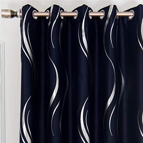MYRU 2 Panels Set Luxury Striped Blackout Curtains for Bedroom Living Room (Navy and Gold,2 x 66x90 Inch)