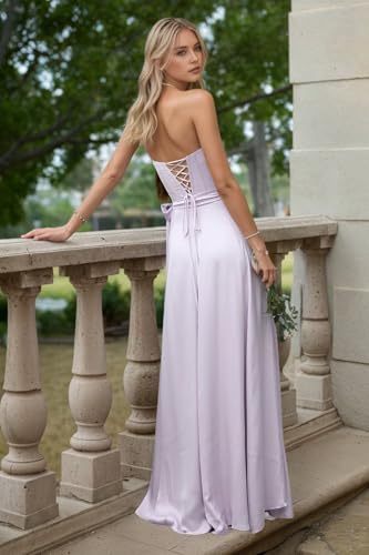 Satin Bridesmaid Dresses for Women Long Corset Prom Dresses 2025 Open Back Evening Formal Gowns with Slit2