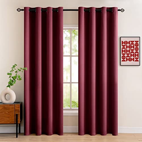 MIULEE 2 Panneaux Rideaux Occultants à Oeillets Fenêtre Isolant Thermiques Solid Lourd Bloqué Lumière Decoration pour Enfant Chambre Salon Toilettes Bureau 140x245cm（LxH Bordeaux