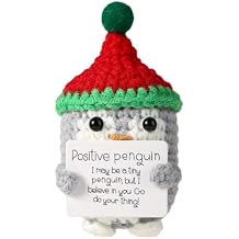 TOYMIS Positive Penguin with Christmas Hat, Christmas Positive Crochet Animal Knitted Positive Penguin Wool Crochet Doll Emotional Penguin for Christmas Party Decoration Encouragement GiftRed