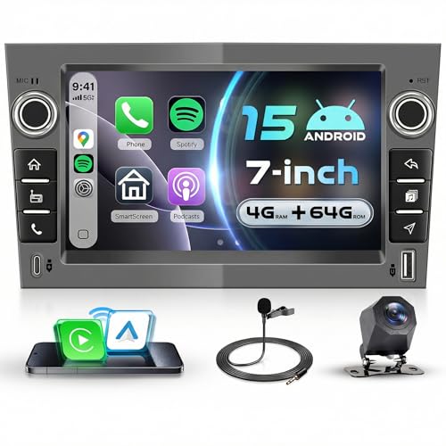 VECHTEL 4G+64G Android 15 Gris Hierro Radio Coche para Opel Corsa C/D Zafira B Astra H Meriva Vivaro Signum Combo,7'' IPS Pantalla con Carplay Android Auto GPS WiFi USB/Tipo C Bluetooth FM RDS Cámara