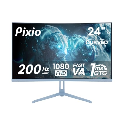 Image of Pixio PXC248 Wave Blue 24 inch 200Hz 1080p 1500R Curve Fast VA 1ms GTG Adaptive Sync Gaming Monitor with Blue HDMI 2.1 Cable Certified Ultra High Speed 6FT 8K 60Hz 4K 120Hz Nylon Braided