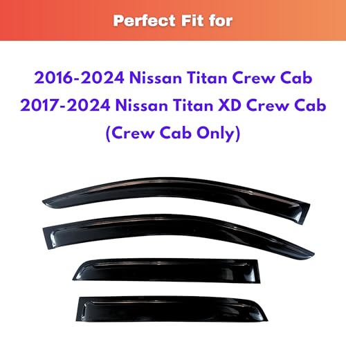 Image of KPY Rain Guards Fit for 2016-2024 Nissan Titan Crew Cab, Out-Channel Window Visors Vent Wind Deflectors 4PC, Truck Accessories for 2017-2024 Nissan Titan XD Crew Cab (Full-Size Cabs)