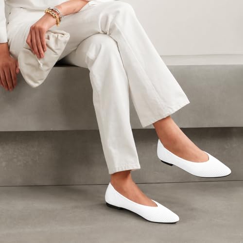 Image of TINGRISE Women's Flats Shoes Pointed Toe Knit Ballet Comfortable Dressy Slip On Flat