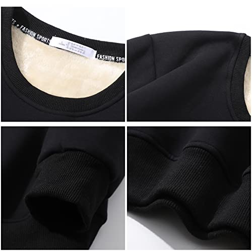 Flygo Mens Warm Soft Cozy Crewneck Sherpa Lined Fleece Sweatshirt Pullover Tops Winter Underwear(Black-M) #TOP3