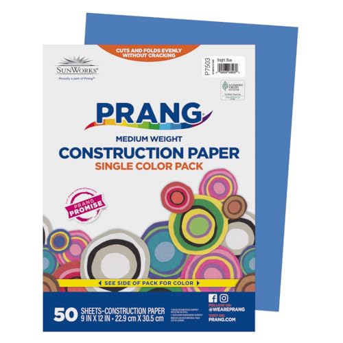 Image of Prang Construction Paper, 9 inch x 12 inch, Bright Blue, 50 /Pack, 50 Packs | Formerly SunWorks, Class Pack, 2500 Sheets Total, P7503