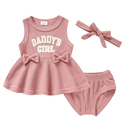 Image of Viworld Baby Girl Clothes 0-18M Knitted Tops Sleeveless Set Letter Printed Daddy's Girl Baby Clothes Baby Girl Outfits