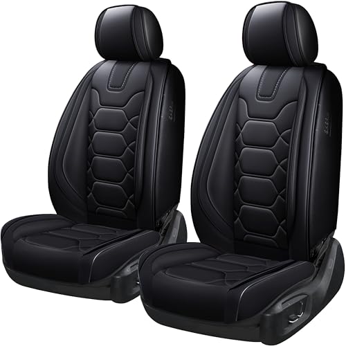 OASIS AUTO Car Seat Covers Premium Waterproof Faux Leather Cushion Universal Accessories Fit SUV Truck Sedan Automotive Vehicle Auto Interior Protector Front Pair (OS-004 Black)