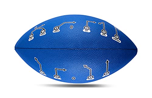 PlayCoach Youth Football With Route Tree for Kids 10 to 12 - Endorsed by Drew Brees, Beach Football, Junior Size Football, Leather Football (Blue)