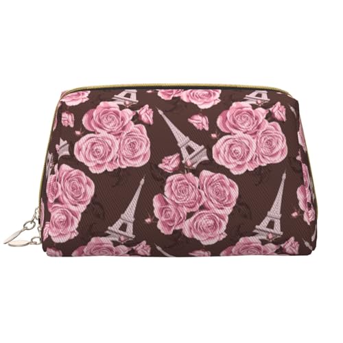 Buewutiry Grande borsa da viaggio per il trucco, con torre rosa, in pelle PVC, portatile, con cerniera, borsa per la cura della pelle, trousse per trucchi da donna