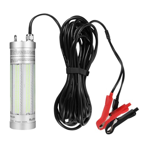 Lampe de pêche sous-marine super lumineuse 300W 36 000 lumens, étanche IP68, submersible, pour pêche de nuit, leurre, appât pour bateau, kayak, quai (Feu Vert)