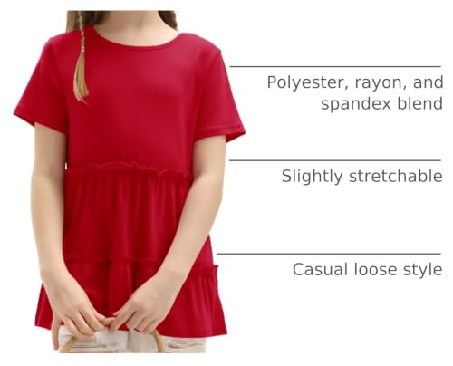 Image of Haloumoning Girls Crew Neck T Shirts Peplum Babydoll Tops Tees 4-15 Years | Girls T-Shirts, Casual Loose Tunic Tops, Cute Ruffle T Shirts, Short Sleeve Shirts, Long Sleeve Blouse