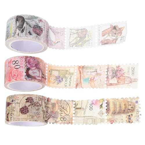 Mipcase 3rollos Cinta de Sellos Vintage de Cintas Washi Sellos Decorativas para Manualidades Crafts para Scrapbooking y Álbumes de Recortes