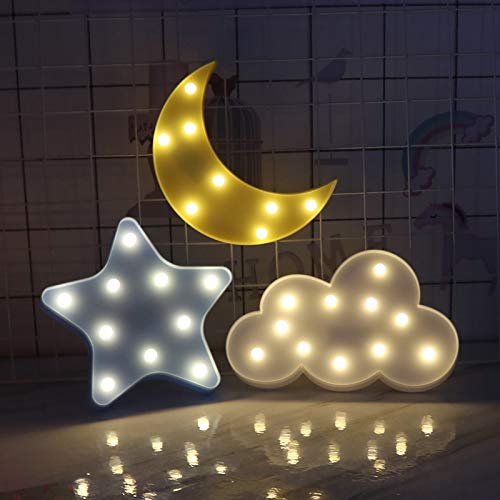Pannow Cute Little Cloud 3D LED Night Light Baby Boys Girls Decorative Lamp for Valentine's Day,Birthday Party,Kids Room, Living Room,Wedding Party Christmas Decor (Star,Moon,Cloud)