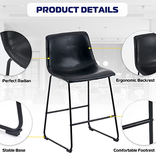 Joysoul 26'' Counter Height Bar Stools Modern Industrial Barstool Counter Hight Chair Pu Faux Leather Bar Chairs For Kitchen Island And Dining Room (Set Of 2, Black) #TOP4