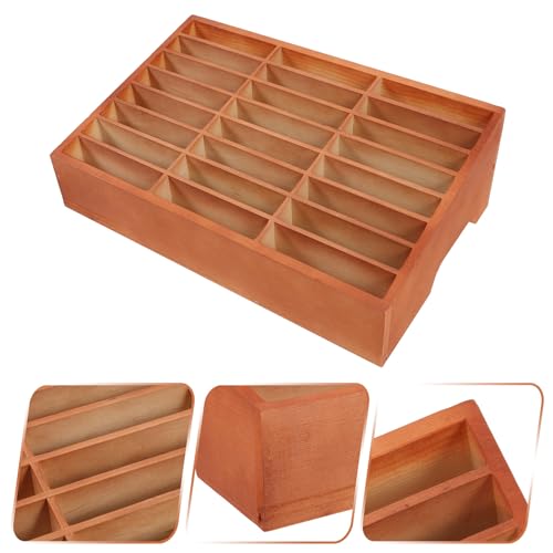 Boîte de rangement de bureau en bois marron avec support mobile et trieur de documents - 8