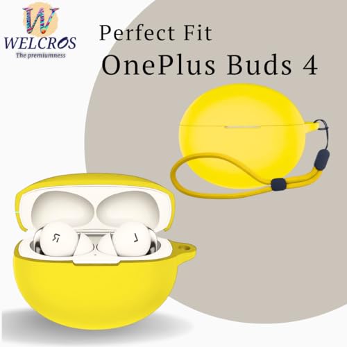 Image of WELCROS Soft Silicone Protective Case Cover for OnePlus Buds 4 (Lanyard Yellow)