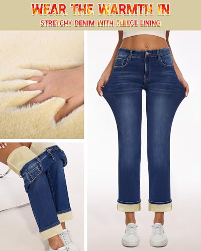 Women Fleece Lined Jeans Women's High Waisted Straight Leg Jeans Winter Fleece Lined Jean Pants4
