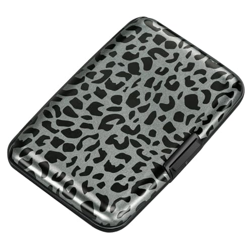 Image of ELFISH Mini RFID Aluminum Wallet Credit Cards Holder Business Card Case Metal ID Case for Men Women(Black Leopard Print)